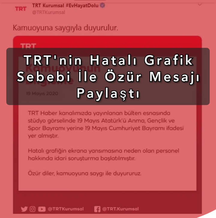 TRT 19 Mayıs Hatalı Grafik Sebebi ile Özür Mesajı yayımladı